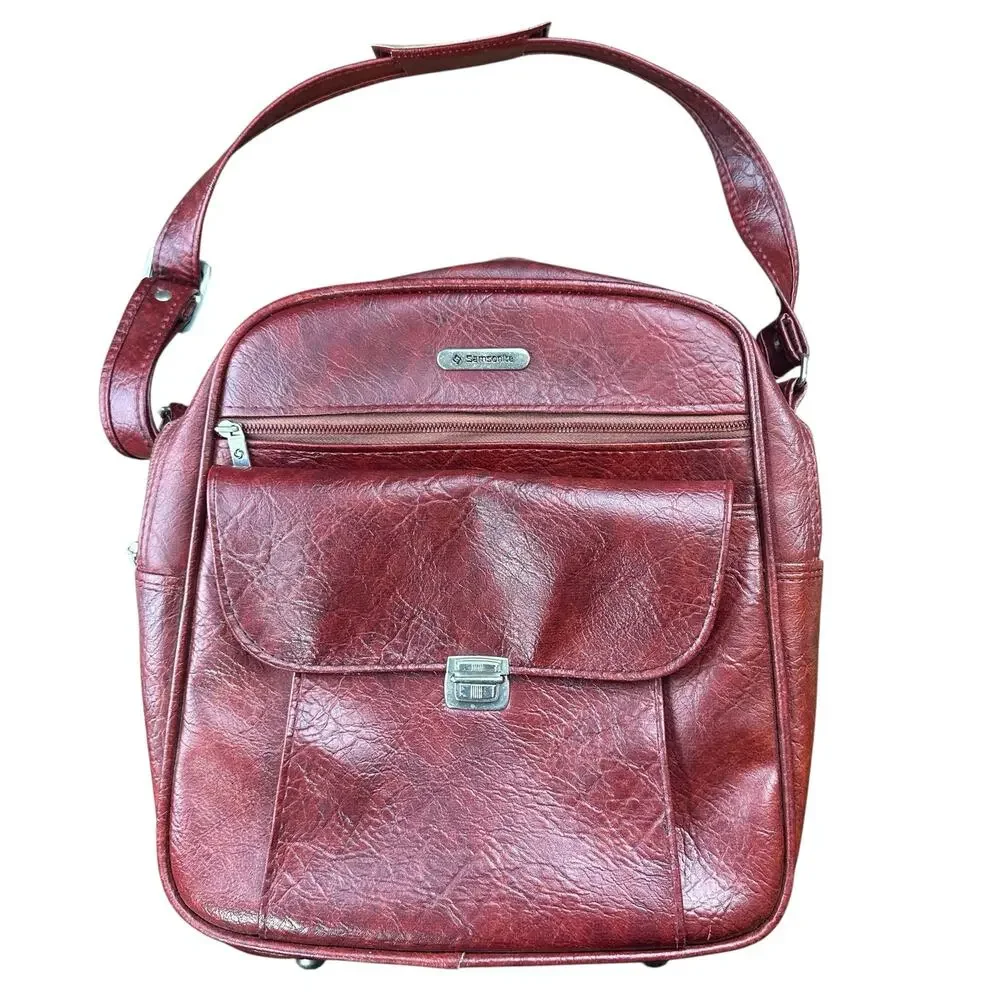 Vintage Samsonite Sonora II Dark Red Faux Leather Carry-On Travel Tote Bag CLEAN